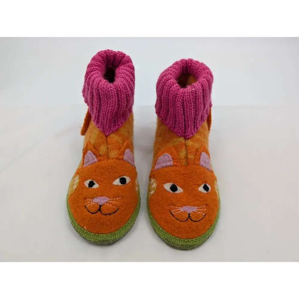Garnet Hill 100% New Wool Cat Slipper Kid Size 1 Unique Warm Comfy Lounge Casual